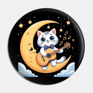 Cute Cat Singing With A Guitar Pin