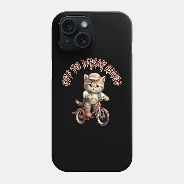 Off to Wreak Havoc Vintage Cat on Bicycle Funny Sarcasm Phone Case by Lavender Celeste