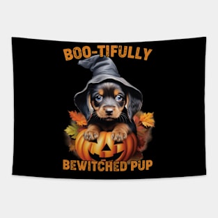 Boo-tifully Bewitched Puppy Dog Halloween Tapestry