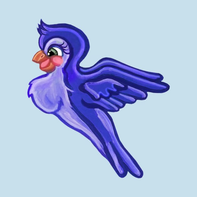 Flying Indigo Cartoon Bird by Art by Deborah Camp