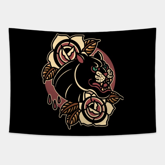 panther and rose tattoo Tapestry by donipacoceng