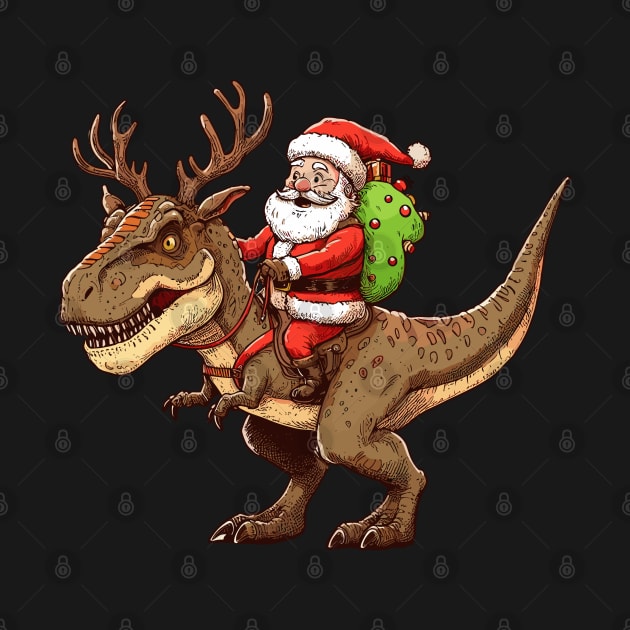 Santa Riding Dinosaur T-Rex by katzura