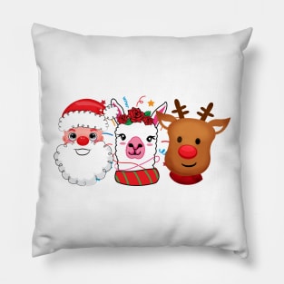 Trio Christmas Santa Llama Reindeer Rudolph Pillow