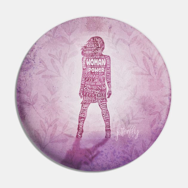 Woman Power Superhero Floral Pin by Jitterfly