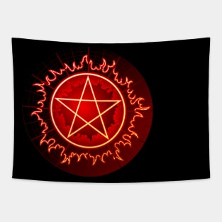 flaming pentagram pentacle in red and black Tapestry