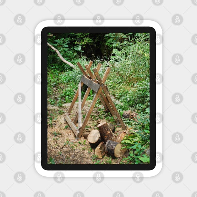 Old Wooden Sawhorse in Forest Magnet by jojobob