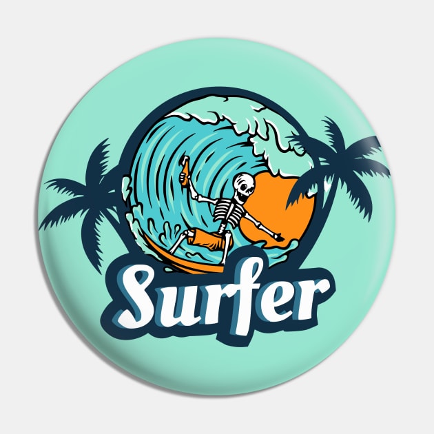 Skull Surfer Surfing Lover Pin by Odetee