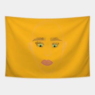 Abstract female head with blue eyes and pink lips Tapestry