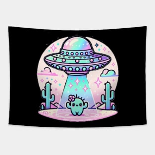 UFO Abducting Cactus Western Pastel Kawaii Cute Tapestry