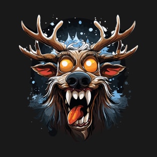 Comic-Style Reindeer: Crazy and Evil T-Shirt