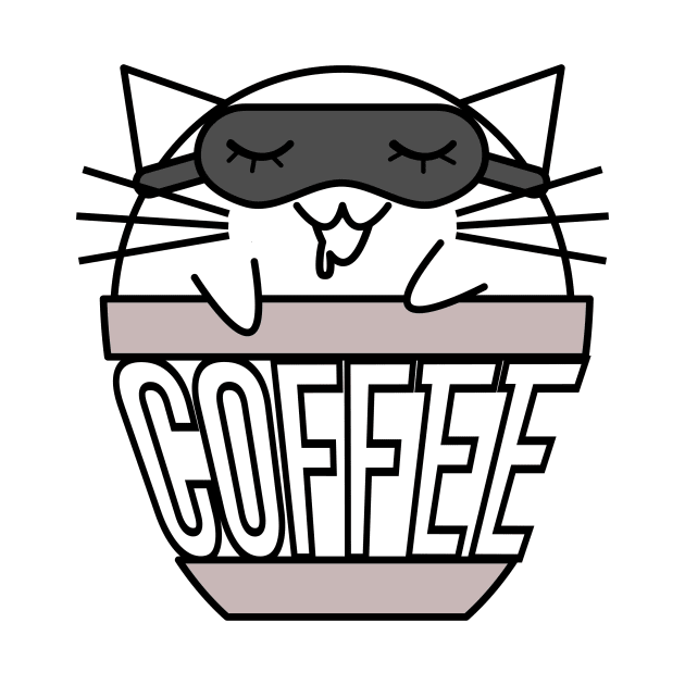 Cat in coffee cup with warped text sleeping black no hat by coffeewithkitty