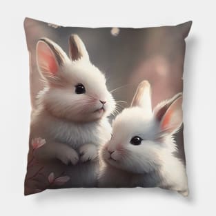 Two cute rabbits with cherry blossoms Pillow