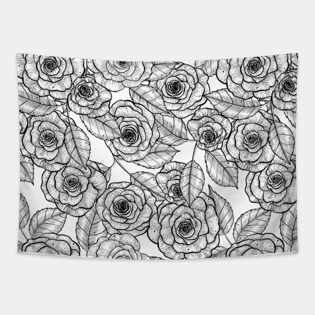 Roses hand drawn pattern Tapestry by katerinamk