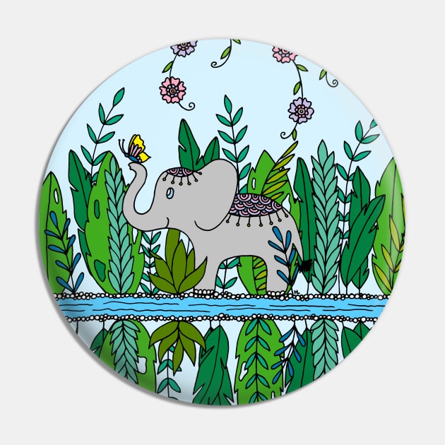 Baby Elephant with Butterfly Pin by HLeslie Design