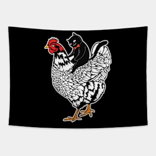 Tuxedo Cat on a Chicken Tapestry