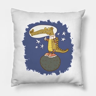 astronaut crocodile cartoon Pillow