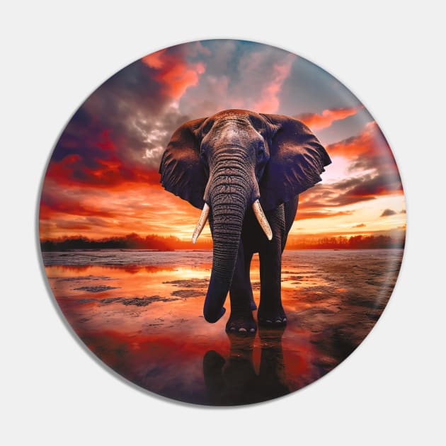 Elephant at Sunset Pin by Geminiartstudio