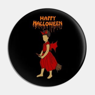 Happy Halloween witch on broom - orange Pin