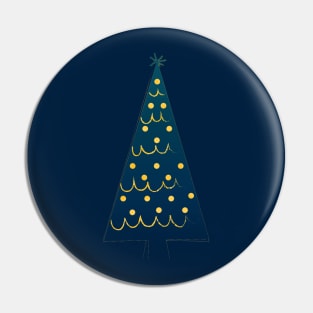 Elegant Dark Blue Golden Christmas Tree Pin