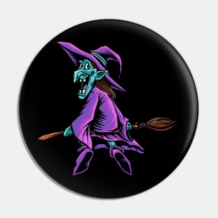 halloween witch flying broom Pin