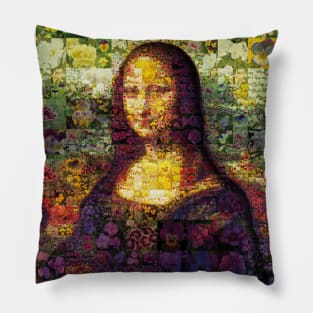 Mona Lisa as Mosaic floral design Pillow
