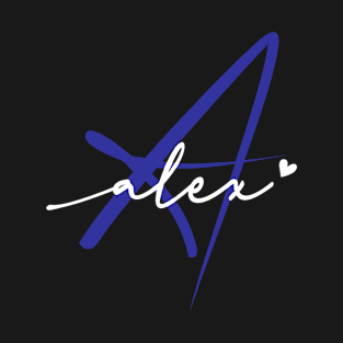 Alex Name Personalized Blue Calligraphy Monogram T-Shirt