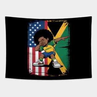Jamaican Girl Kid Half American Half Jamaican Flag Patriotic Tapestry