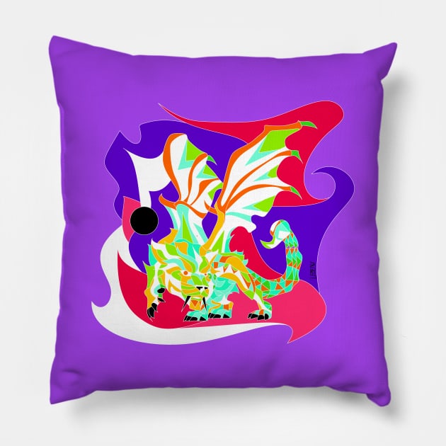 purple kaiju manticore ecopop monster art Pillow by jorge_lebeau