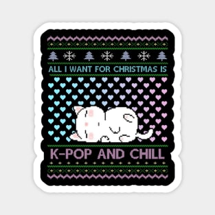 Cute Kpop Ugly Christmas Sweater K-Pop And Chill Black Pink Rosa Baby Blue Cats Pastell Colors Xmas Sweatshirt Design Funny Gift Idea for Girls Women Wife Girlfriend - MEH Lazy X-Mas is the best! Magnet