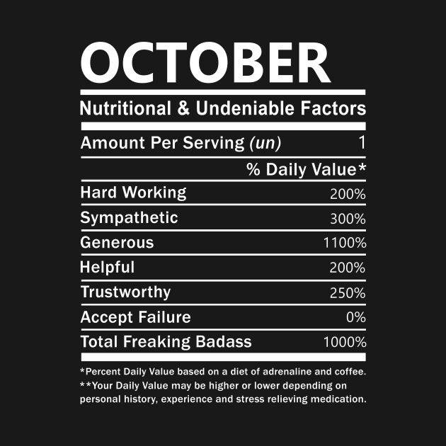 Disover October Name T Shirt - October Nutritional and Undeniable Name Factors Gift Item Tee - October - T-Shirt