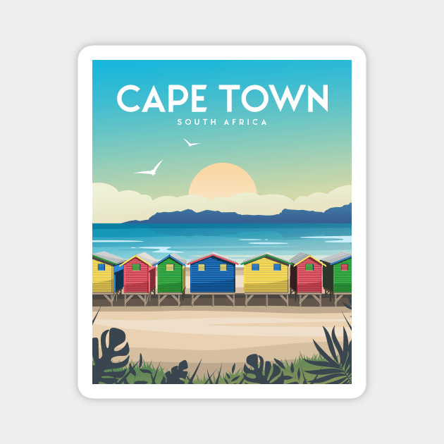 Cape Town Muizenberg Beach Huts at Sunset, South Africa Magnet by typelab