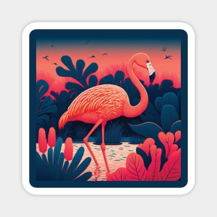 Beautiful flamingo in a jungle lake Magnet