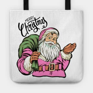 Retro Vintage Pink Santa Claus Merry Christmas Tote