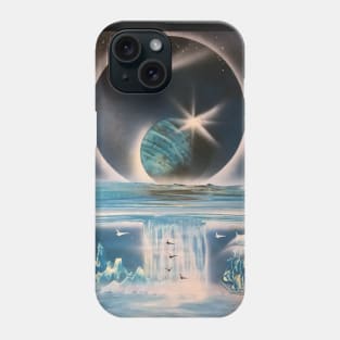 Fantasy Solar Eclipse Earth Moon Space Stars Ocean Ship Artwork Phone Case