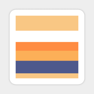 A capital batter of Twilight, White, Sandy, Pale Orange and Royal Orange stripes. Magnet