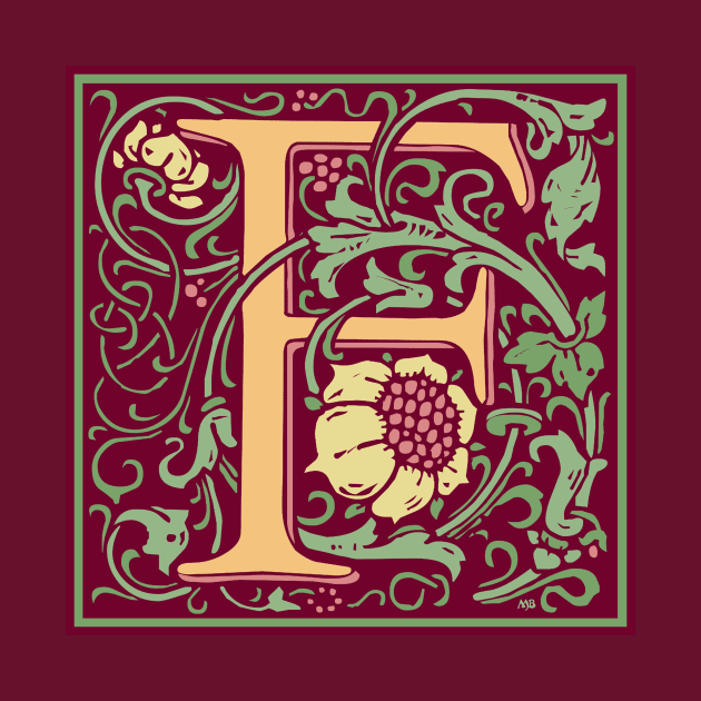 William Morris Vintage Letter F by MatchbookGraphics