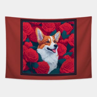 Dogs, corgi and flowers, dog, style vector (red version corgi) Tapestry