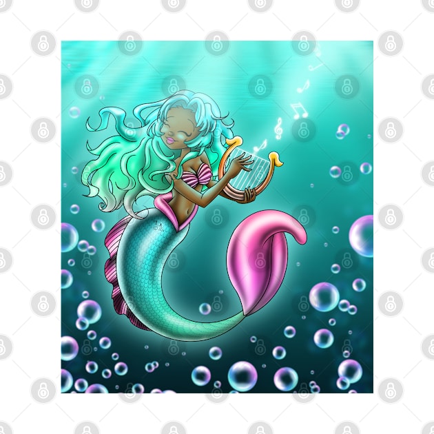 African American Mermaid and Harp by treasured-gift