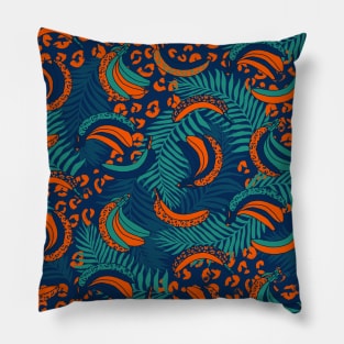 Orange and Teal Palms and Bananas Pillow