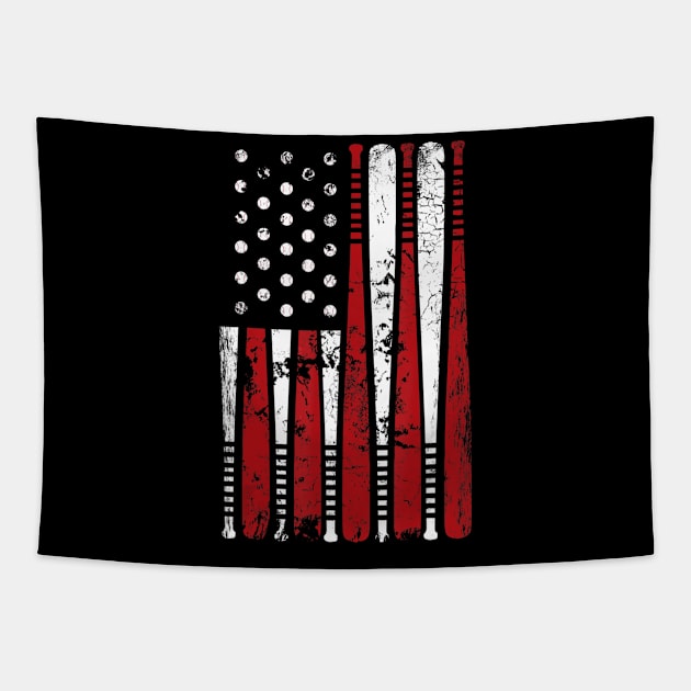 VIntage Baseball Bat American USA Flag Gift Tapestry by LiFilimon