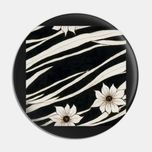 Black and White Vintage Floral Cottagecore Gothic Romantic Flower Peony Rose Leaf Design Pin