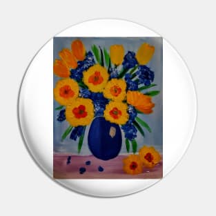 Tulips and carnations on a metallic blue vase Pin