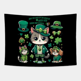 Lucky Feline Friends - St. Patrick’s Day Cat Design Tapestry