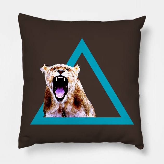 Lion in Triangle Pillow by bulubulu