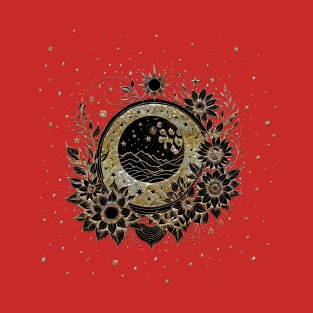 Noble flowers in golden and black colors. T-Shirt