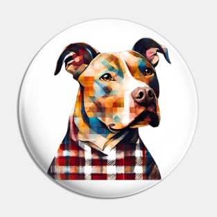 Pitbull Terrier in Plaid Pin