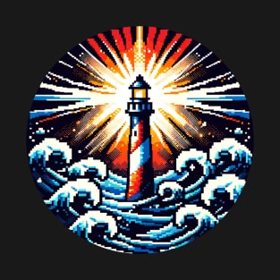 Pixel Art Lighthouse in Stormy Seas T-Shirt