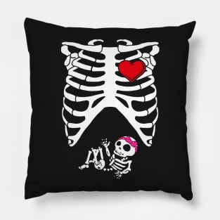 Spooky Skeleton Costume Pregnant Mommy of Girl Pillow