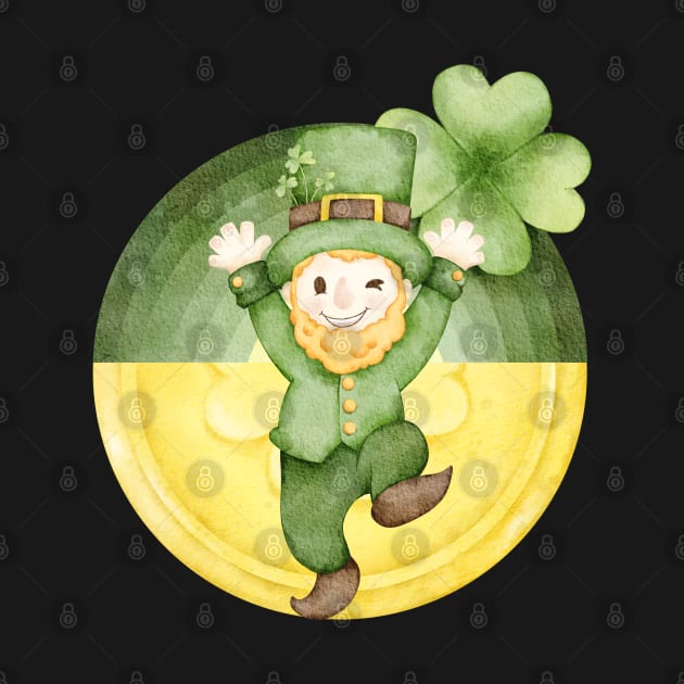 Leprechaun Irish Man with gold, green rainbow with clover. Enjoy St. Paddy's Day! by UnCoverDesign