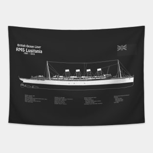 RMS Lusitania ship plans. Cunard Ocean Liner -  PBpng Tapestry